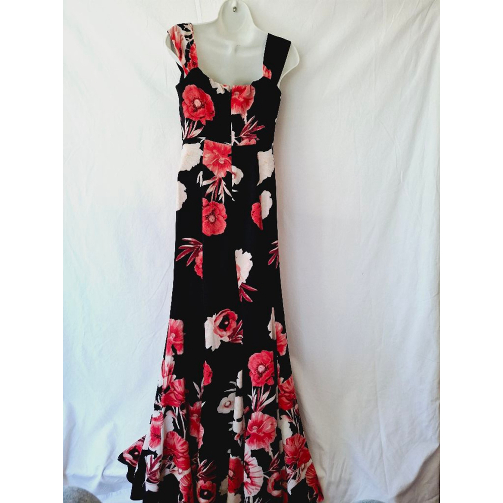 Eva Mendes Maxi Sz 0 Black Floral evening Hawaiian tropical mermaid prom dress